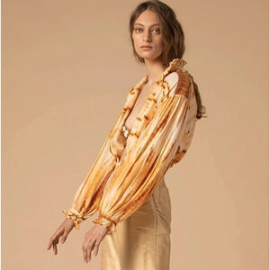 Alix of Bohemia Poet Sunrise Shibori Blouse Gold Tie Dye Long Sleeve Top
